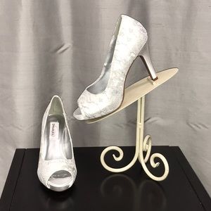 White Lace Satin Heels